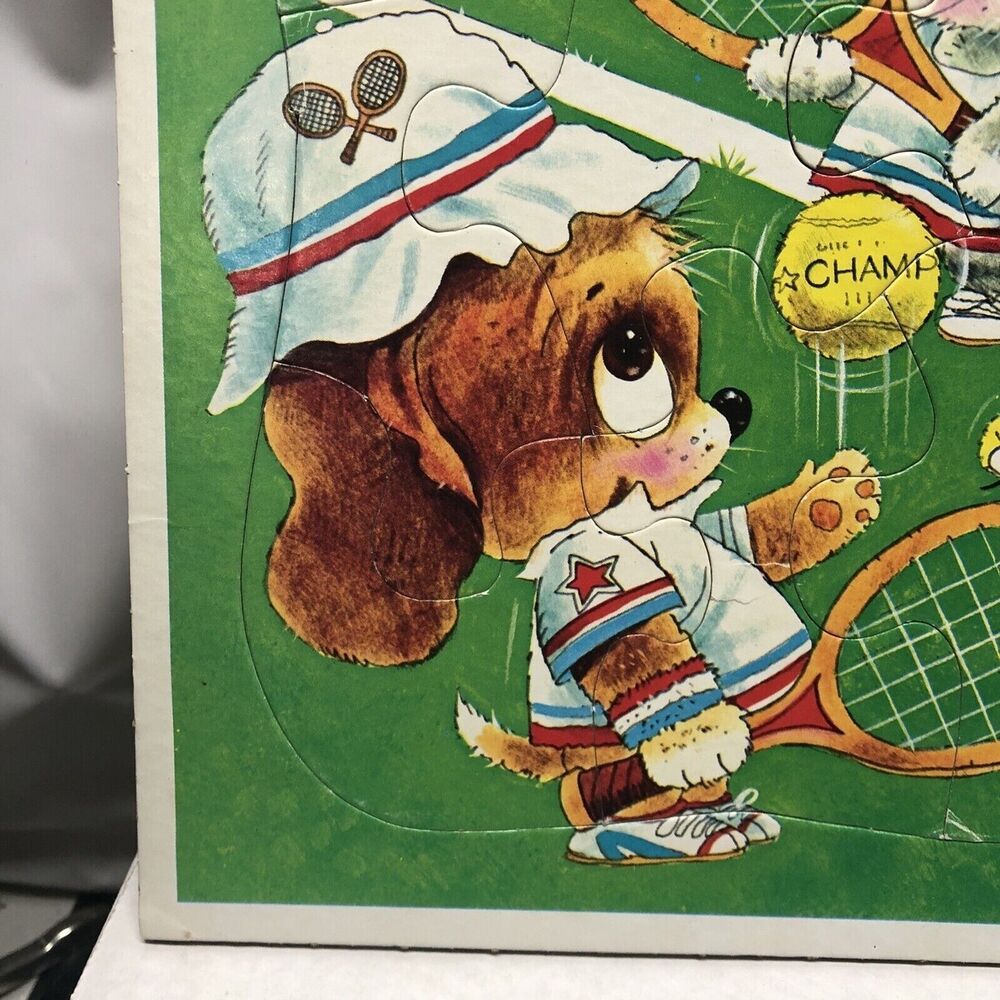 Vintage 1978 Whitman Tennis Champ Frame Tray Puzzle 4511C Giordano Kitten Puppy - Picture 5 of 13